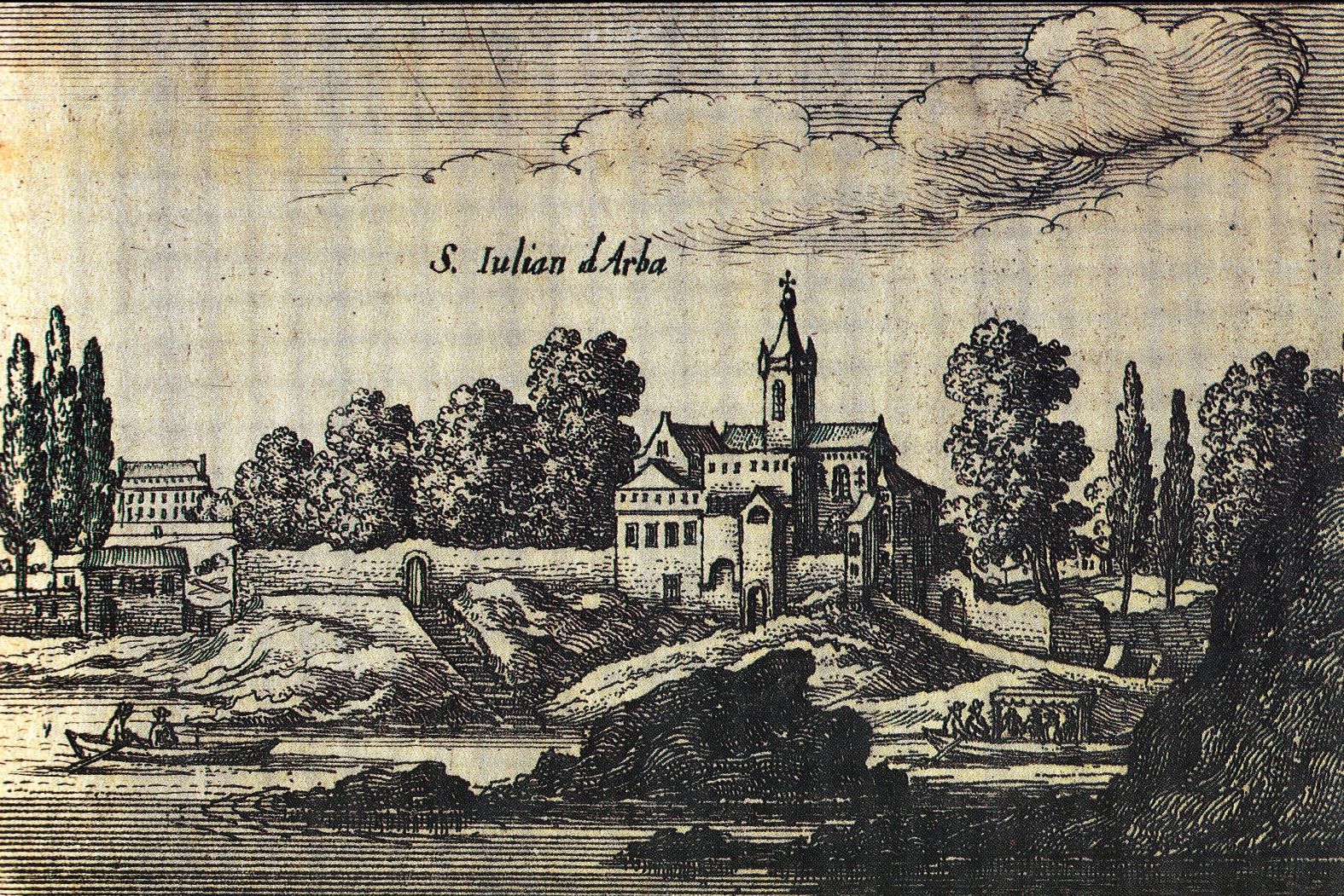 Foto 1: Wenceslaus Hollar, S. Iulian d’Arba, incisione calcografica, 1665 circa (da G. Salvi, San Giuliano d’Albaro, in “Genova. Rivista municipale”, XVIII, 11, p. 19).